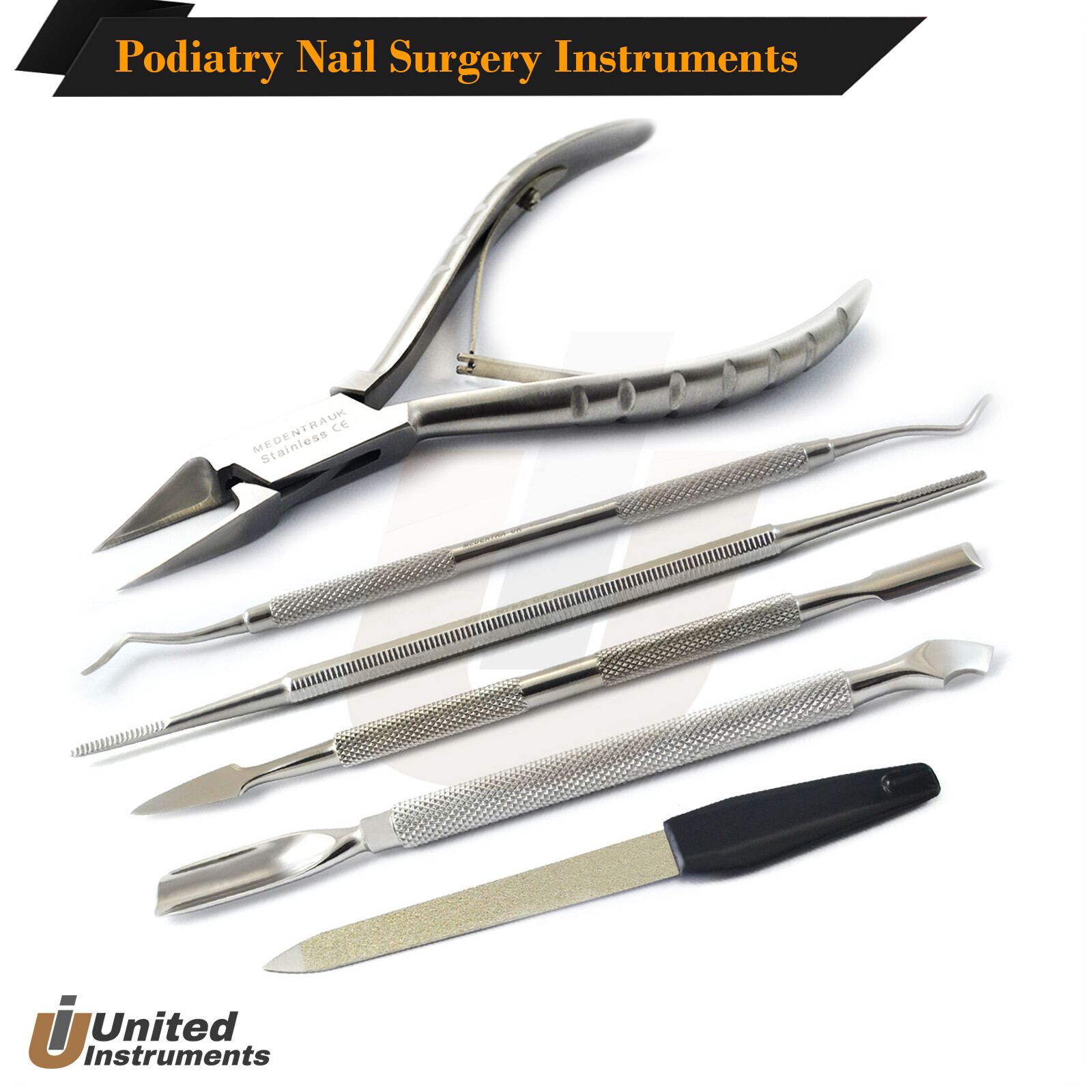 Podiatry Nail Surgery Kit Toenail Cutter, Ingrown Pusher, Nail File Pusher Gouge