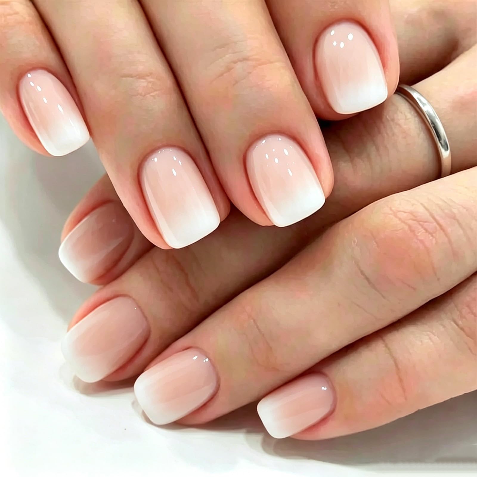 CoolNail Orange Pink Nude White French Fake Nails 1 Count (Pack of 1), Beige