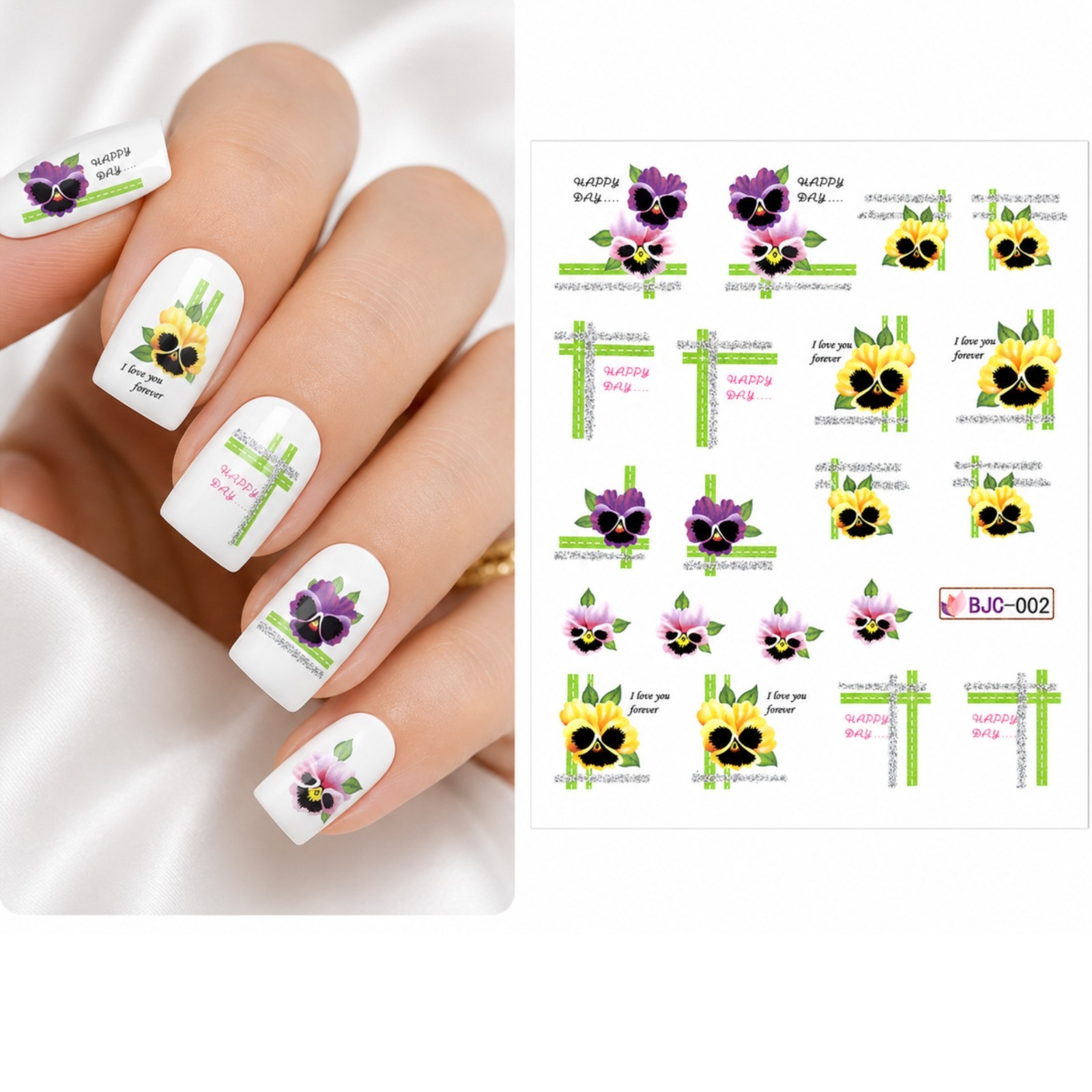 Purple Yellow Orchid Flower Nail Stickers Water Slide Decals Elegant Manicure