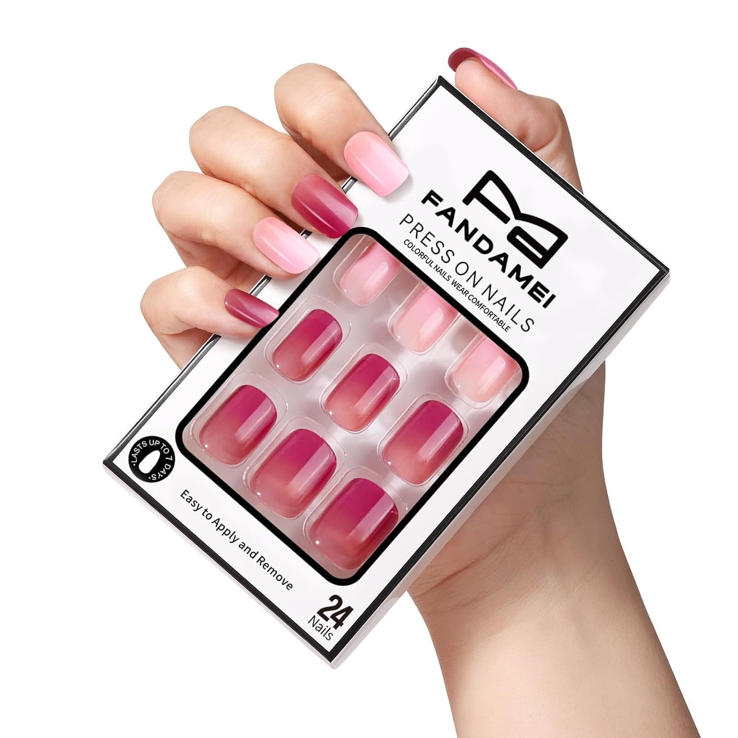 Press on Nails – 24PCS Short Round, 12PCS Purple & 12PCS Pink Glossy. Natural Fi