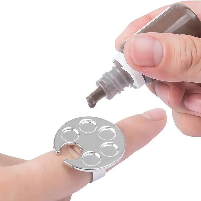 Silver Metal Mini Manicure Palette, Paint Palette Finger Rings, Wearable Metal N