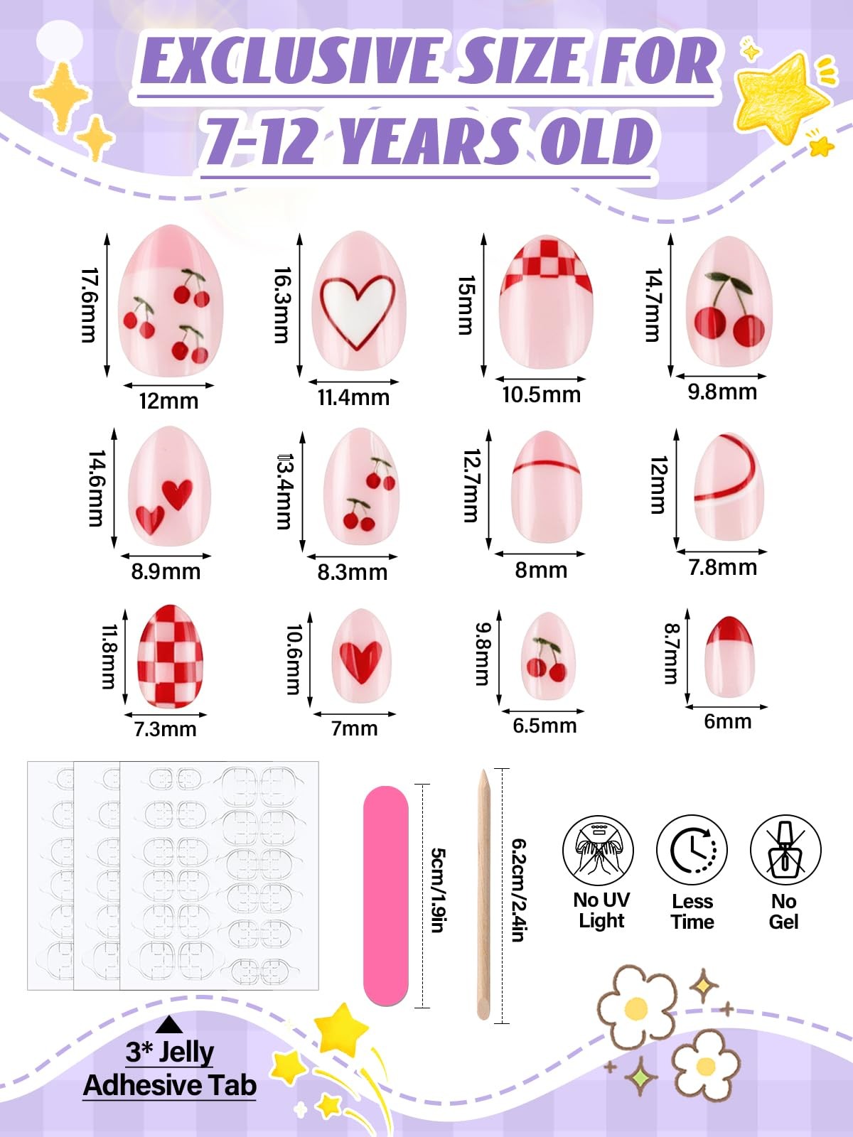 Press On Nails for Girls, 3 Style Press On Nails for Kids