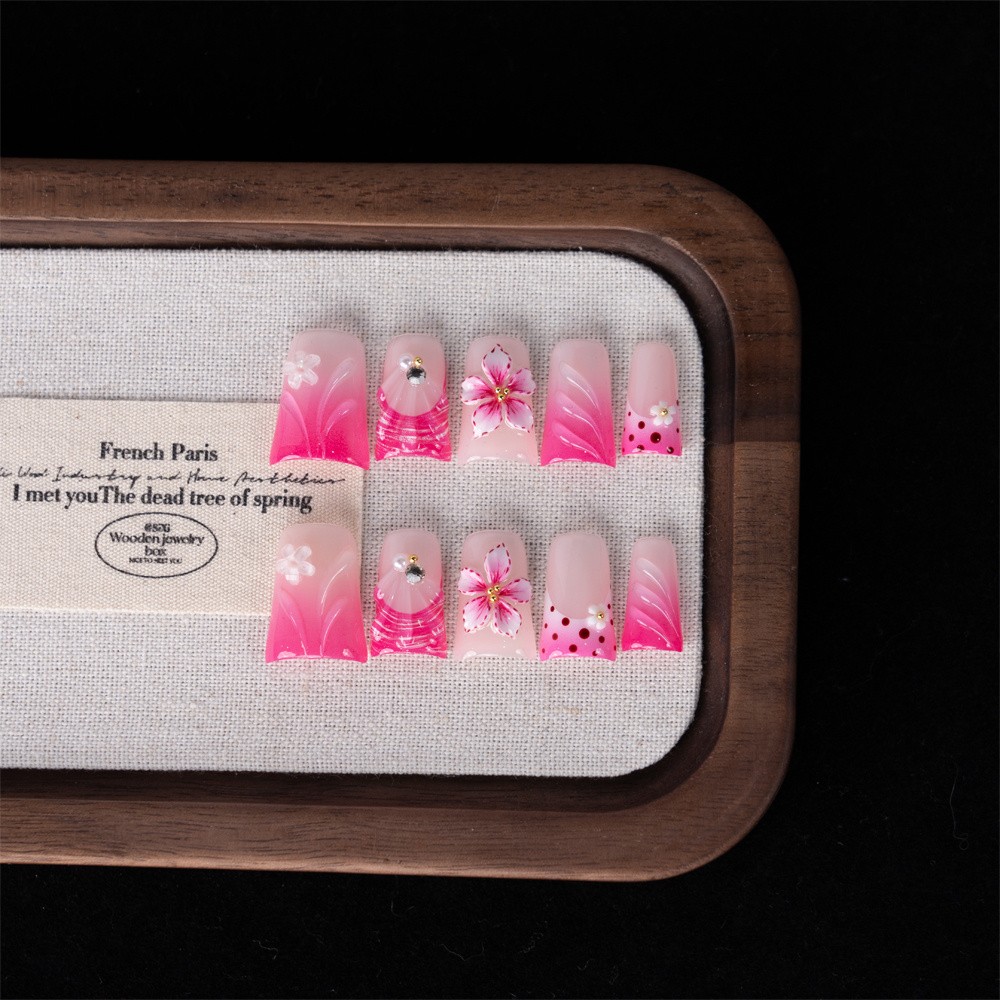 10pcs Fairy Handcrafted Pink Ombre Press On Nails Short Square Nail Art Gift
