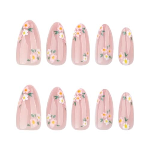 Flower Press on Nails Medium Almond Fake Nails 1 Fl Oz (Pack of 1) Almond-06