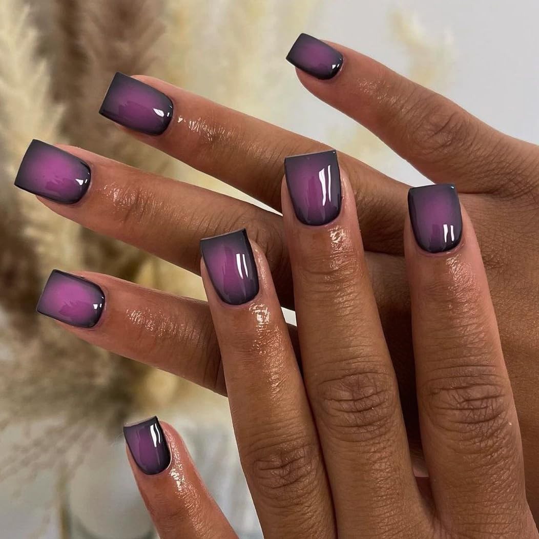 SXVME Press On Nails Short Square Purple