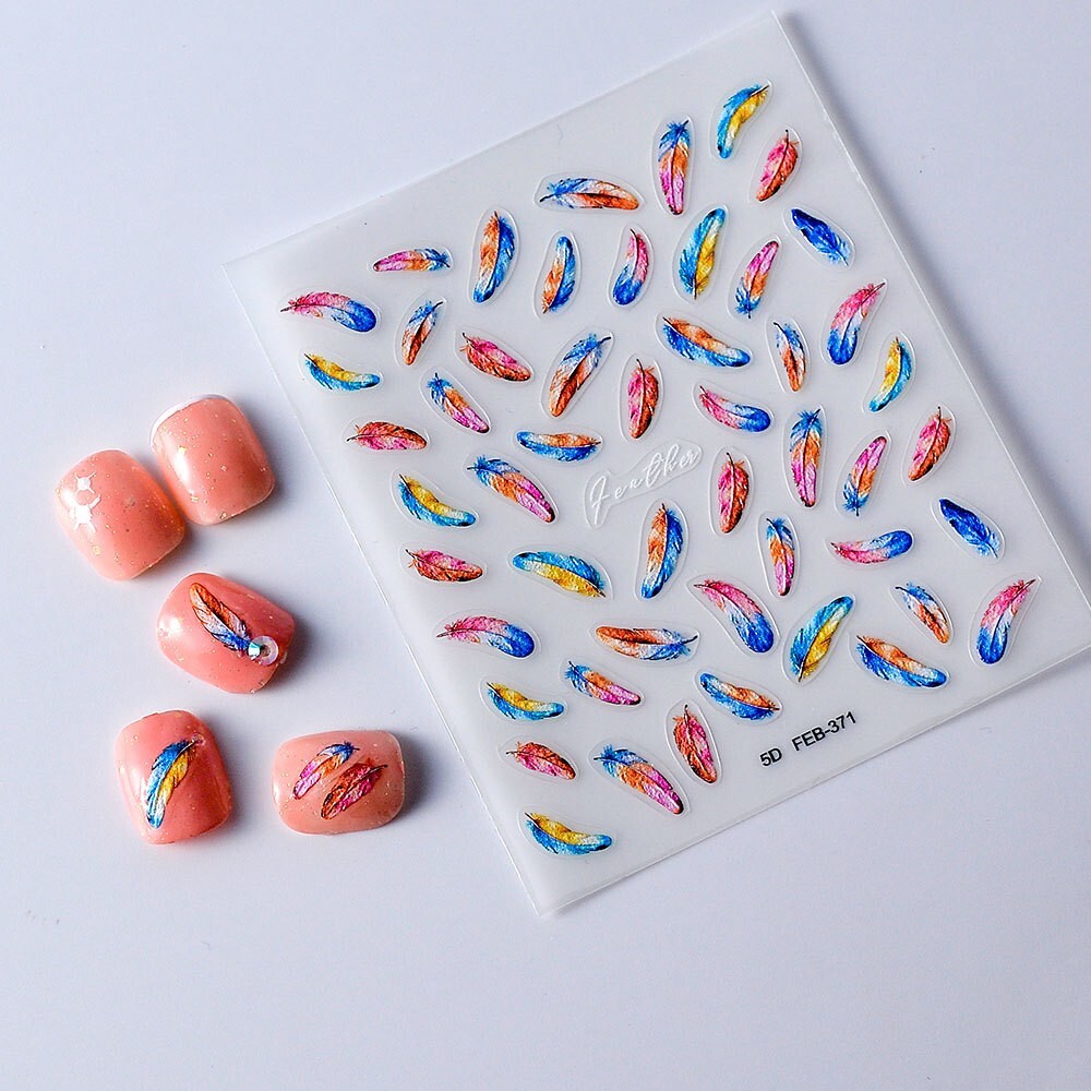 3D Leaf Feather Nail Art Sticker Decals Slider Self Adhesive Peel Off NH23
